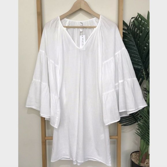 SOLD Seafolly White Flared Tiered Sleeve Cover Up Dress - Picture 2 of 12